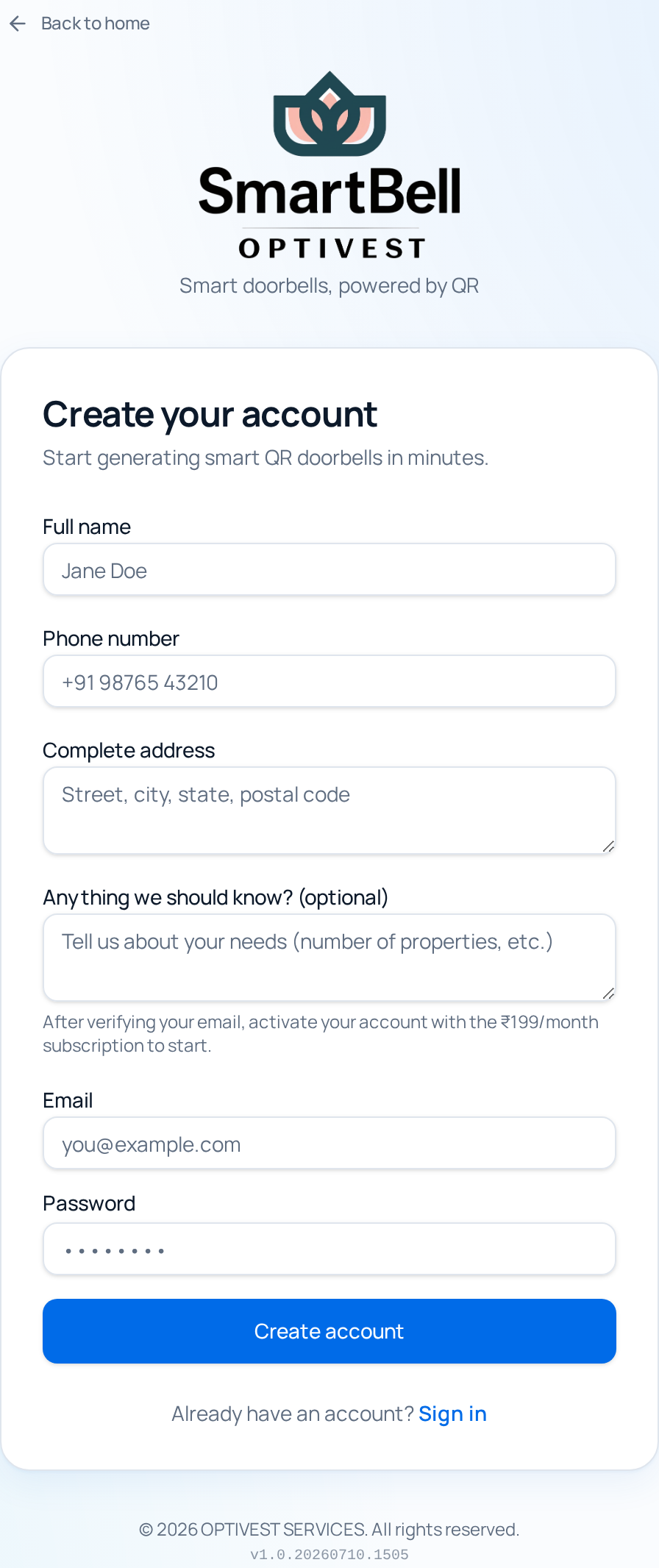 Registration form